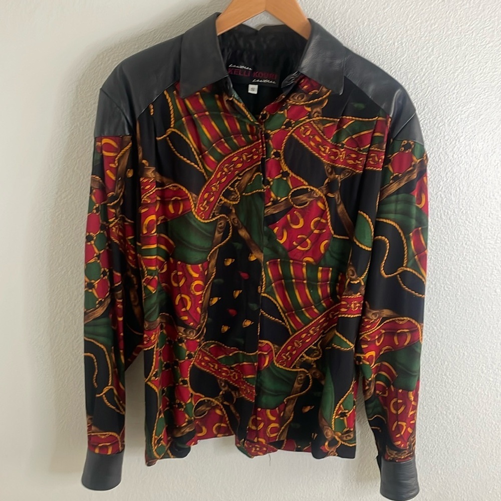 KELLI KOURI LEATHER Shirt Top Horseshoe‎ Rope Vintage Festival Country Concert S